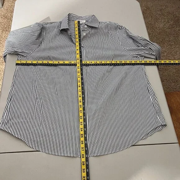 LAFAYETTE 148 NY Shirt Womens 1X‎ Gray White Button Front Striped Blouse Office - Picture 2 of 9